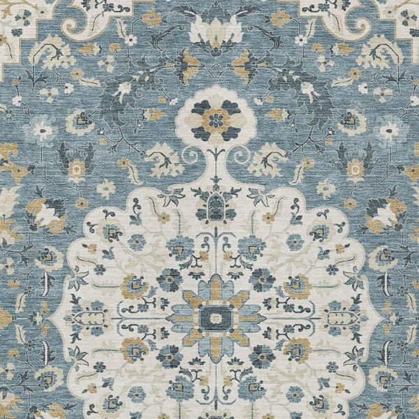 Floral Medallion Washable Polyester Area Rug for Indoor Outdoor Patio or Living Room