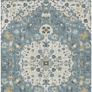 Floral Medallion Washable Polyester Area Rug for Indoor Outdoor Patio or Living Room