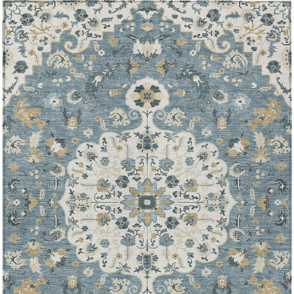 Floral Medallion Washable Polyester Area Rug for Indoor Outdoor Patio or Living Room