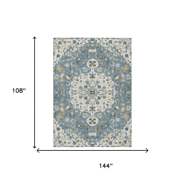 Floral Medallion Washable Polyester Area Rug for Indoor Outdoor Patio or Living Room