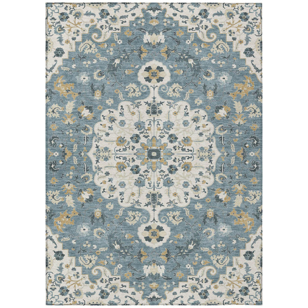 Floral Medallion Washable Polyester Area Rug for Indoor Outdoor Patio or Living Room