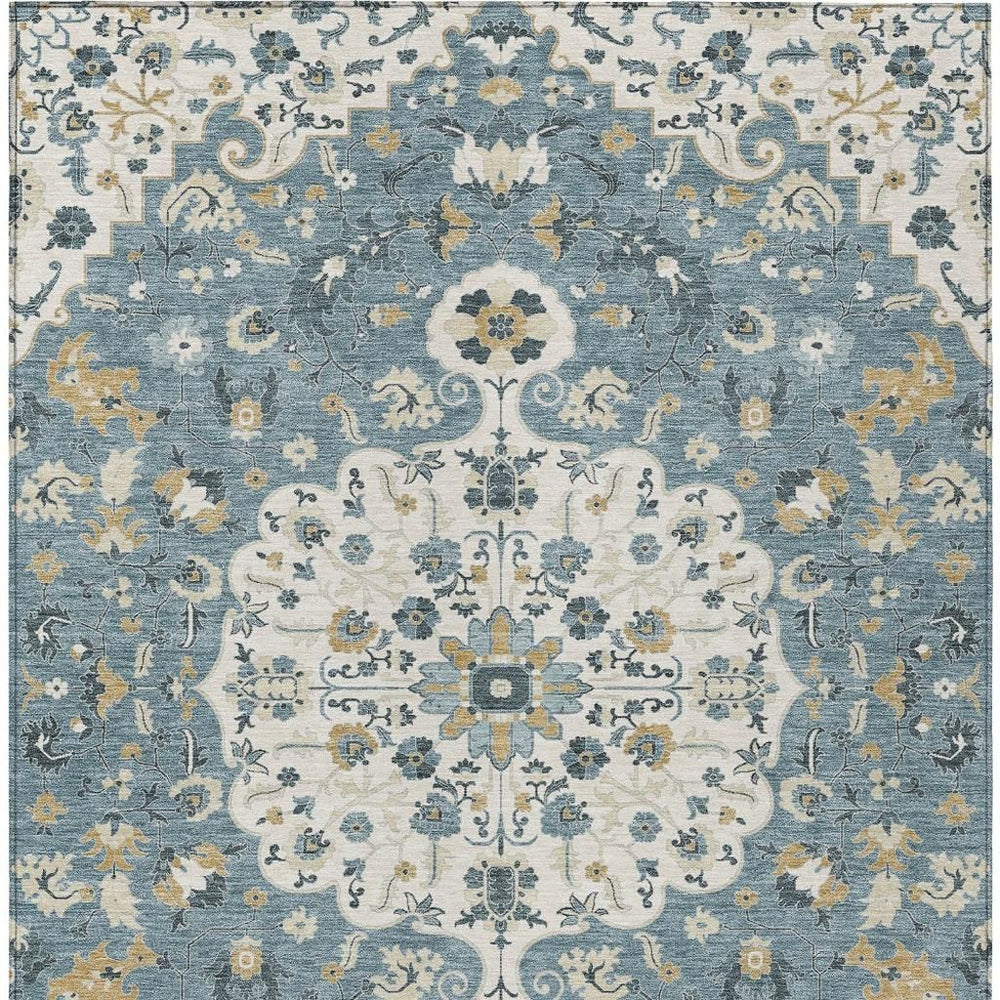 HomeRoots Floral Medallion Washable Polyester Area Rug for Indoor Outdoor Patio or Living Room 10' x 14' 725875