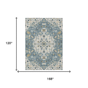 Floral Medallion Washable Polyester Area Rug for Indoor Outdoor Patio or Living Room