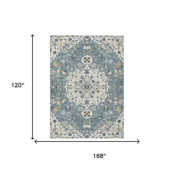 Floral Medallion Washable Polyester Area Rug for Indoor Outdoor Patio or Living Room