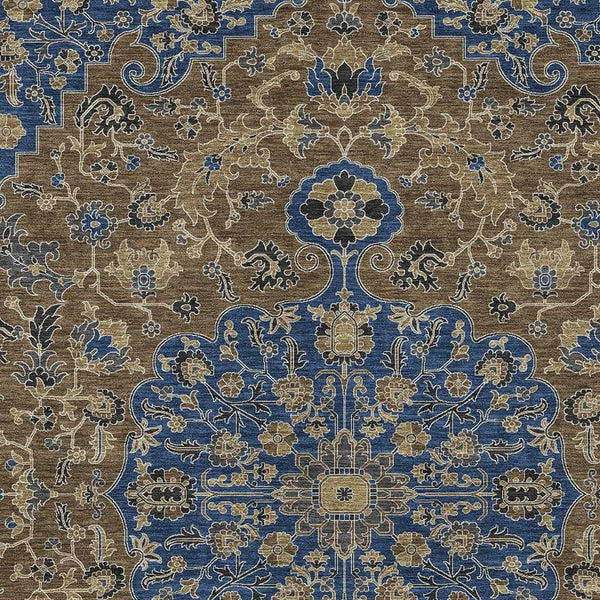 HomeRoots Washable Floral Medallion Polyester Area Rug for Indoor Outdoor Patio and Living Room Use 5' x 8' 725877