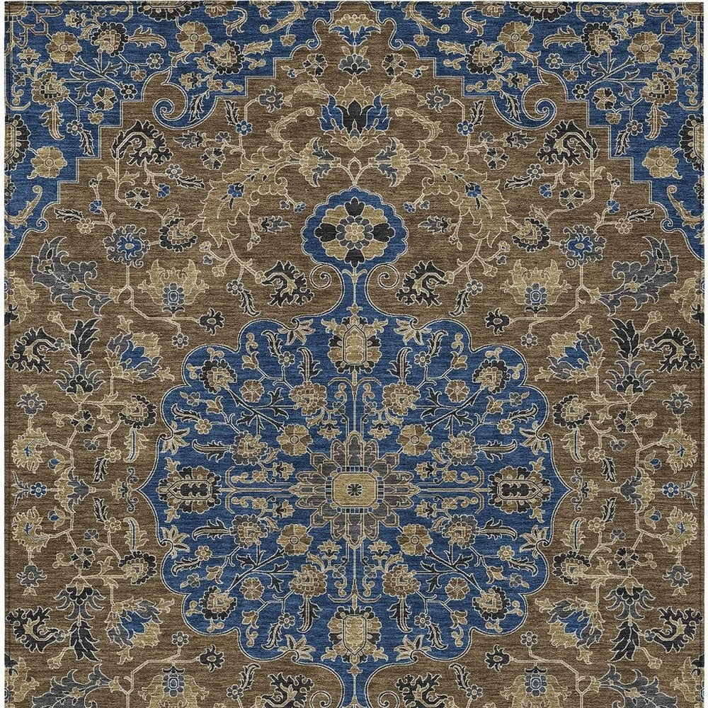 HomeRoots Washable Floral Medallion Polyester Area Rug for Indoor Outdoor Patio and Living Room Use 5' x 8' 725877