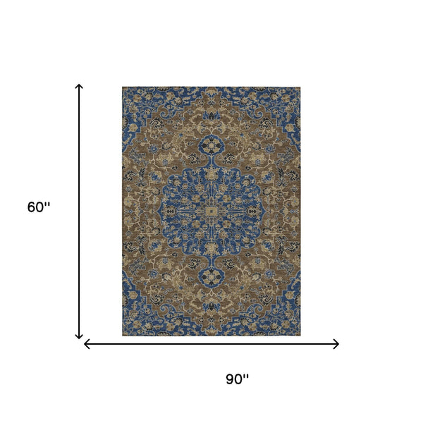 Washable Floral Medallion Polyester Area Rug for Indoor Outdoor Patio and Living Room Use