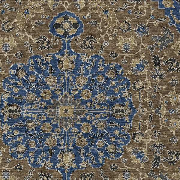 Washable Floral Medallion Polyester Area Rug for Indoor Outdoor Patio and Living Room Use