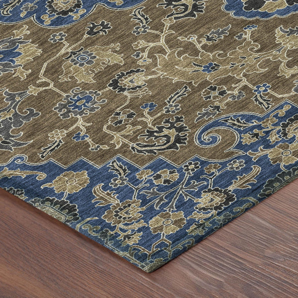 Washable Floral Medallion Polyester Area Rug for Indoor Outdoor Patio and Living Room Use