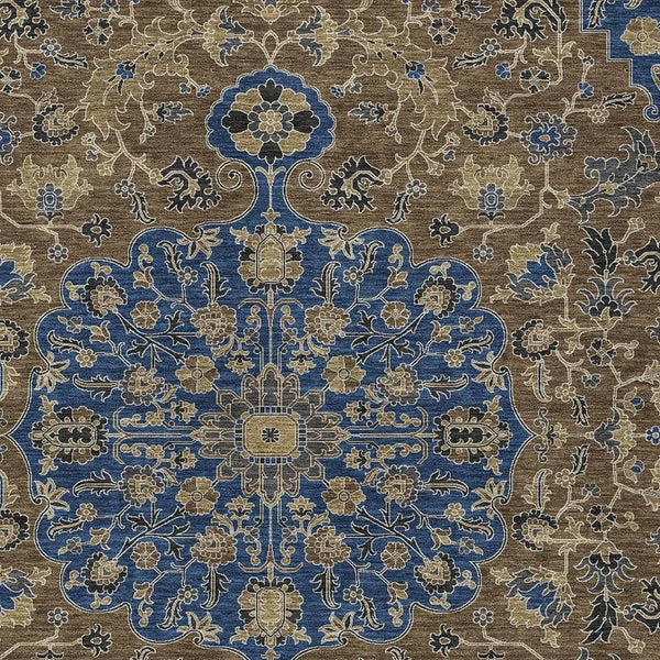 Washable Floral Medallion Polyester Area Rug for Indoor Outdoor Patio and Living Room Use