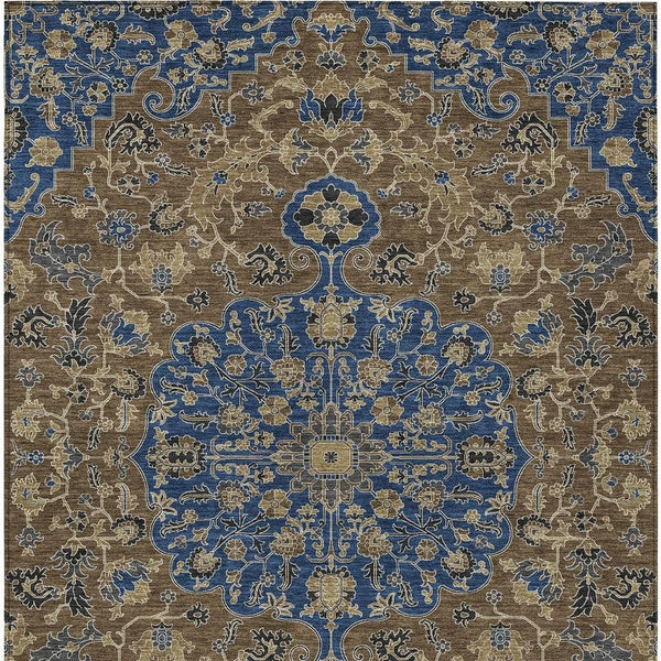 Washable Floral Medallion Polyester Area Rug for Indoor Outdoor Patio and Living Room Use