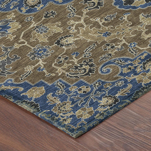 Washable Floral Medallion Polyester Area Rug for Indoor Outdoor Patio and Living Room Use