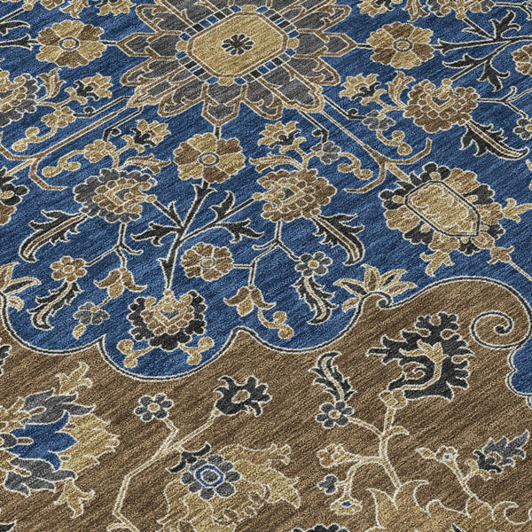 Washable Floral Medallion Polyester Area Rug for Indoor Outdoor Patio and Living Room Use