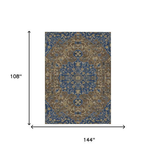 Washable Floral Medallion Polyester Area Rug for Indoor Outdoor Patio and Living Room Use