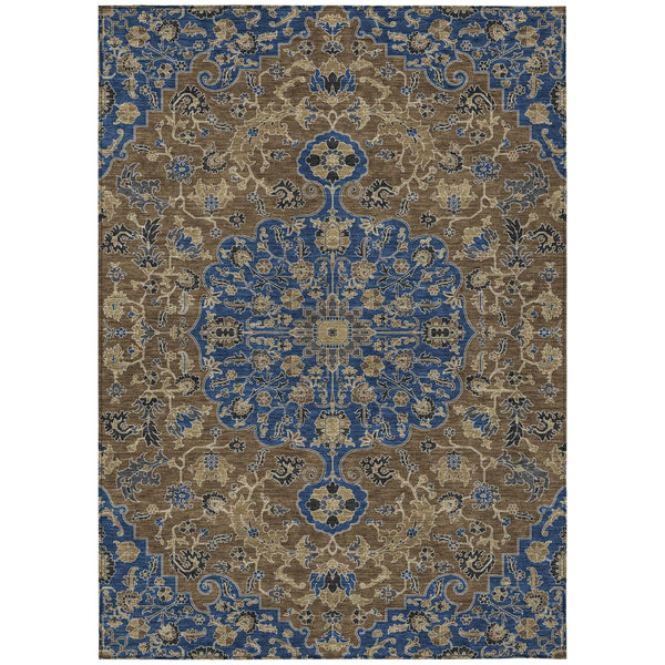 Washable Floral Medallion Polyester Area Rug for Indoor Outdoor Patio and Living Room Use