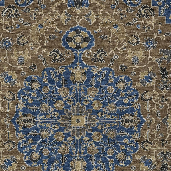 Washable Floral Medallion Polyester Area Rug for Indoor Outdoor Patio and Living Room Use