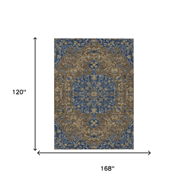 Washable Floral Medallion Polyester Area Rug for Indoor Outdoor Patio and Living Room Use