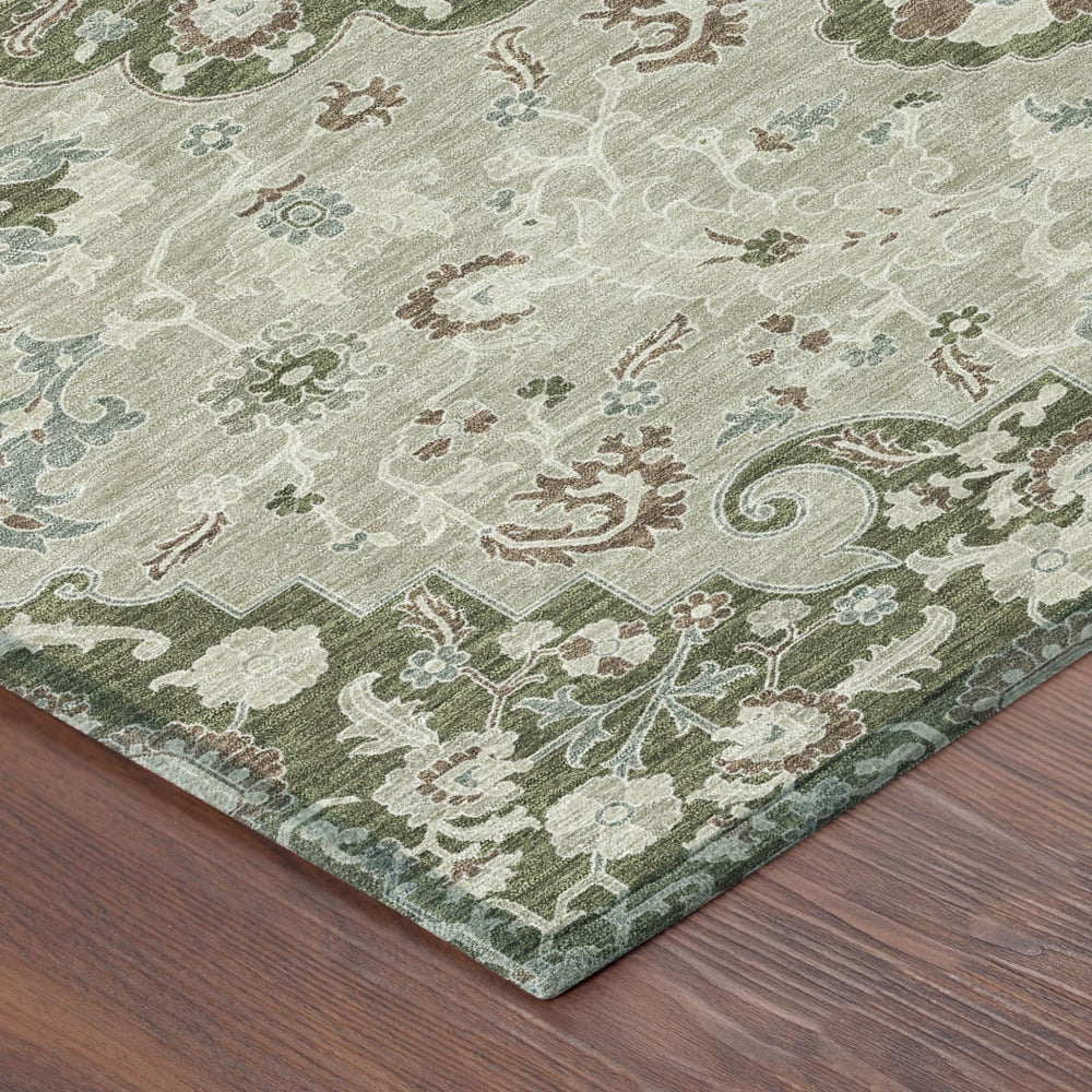8 Foot Round Washable Polyester Floral Medallion Rug for Patios and High Traffic Rooms