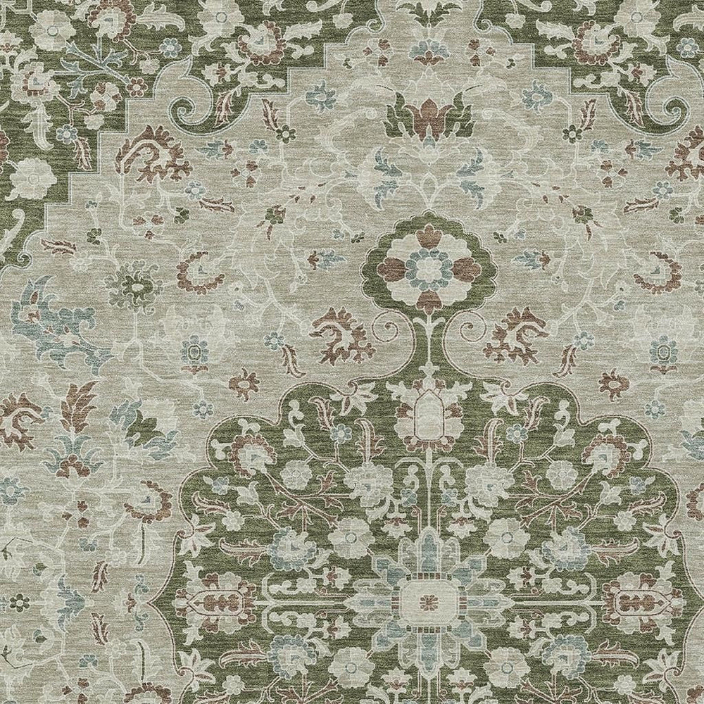 HomeRoots Floral Medallion Polyester Area Rug Washable for Indoor Outdoor Living Spaces and Patios 10' x 14' 725887