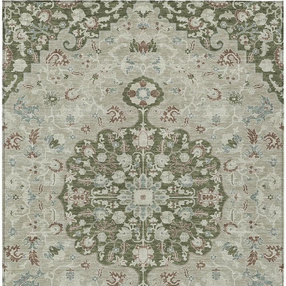 HomeRoots Floral Medallion Polyester Area Rug Washable for Indoor Outdoor Living Spaces and Patios 10' x 14' 725887
