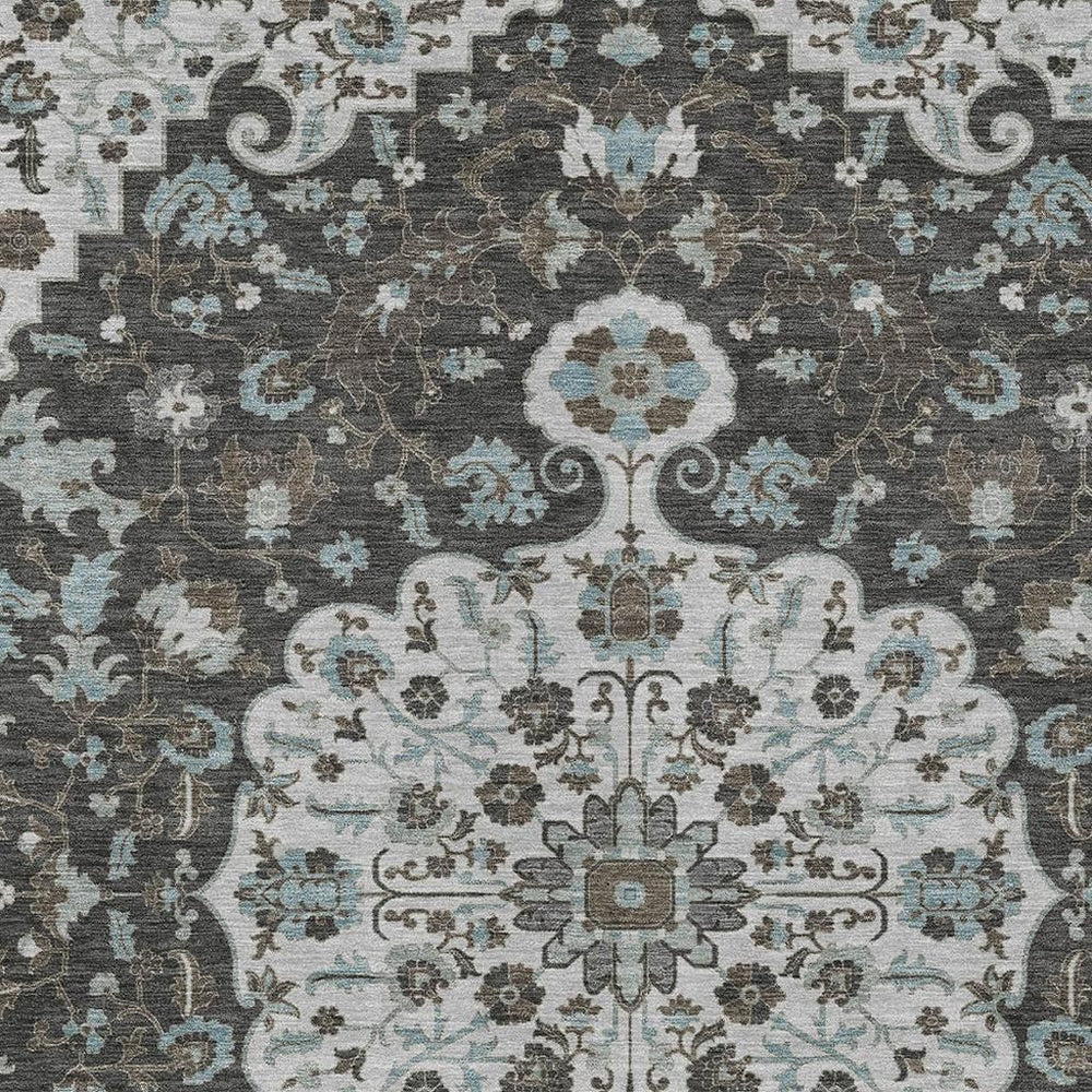HomeRoots 5 X 8 Floral Medallion Washable Polyester Rug for Patios Foyers and Living Rooms 725895