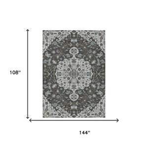 9x12 Floral Medallion Polyester Area Rug Machine Washable Indoor Outdoor Patio