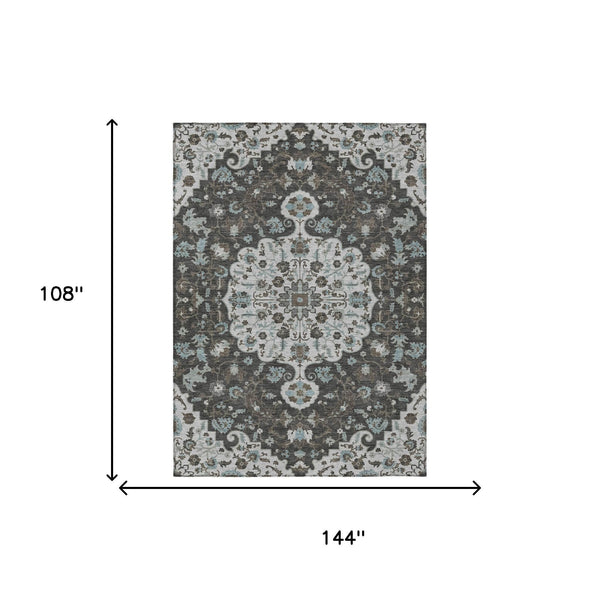 9x12 Floral Medallion Polyester Area Rug Machine Washable Indoor Outdoor Patio