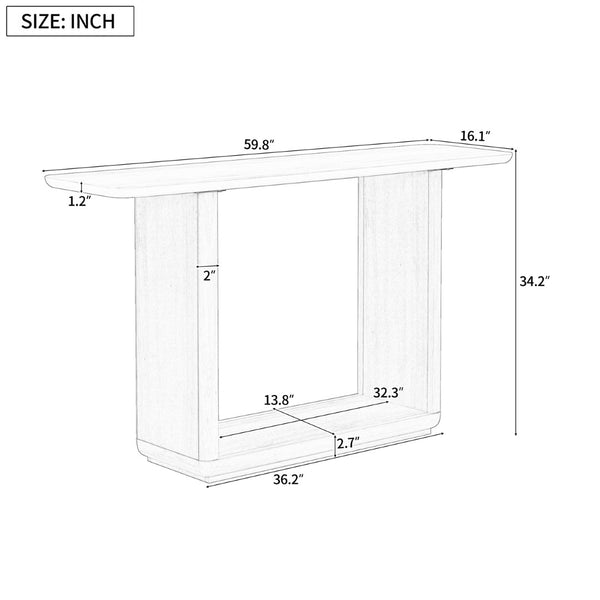 English Elm Mirod Acacia Veneer Console Table with U-base and Curved Edges for Entryway Brown N760P237958D