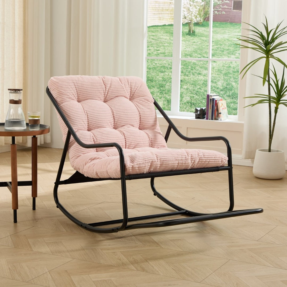 English Elm Outdoor Rocking Chair Steel Frame Corduroy Cushion Modern Armless Indoor Porch Rocker W640P443546