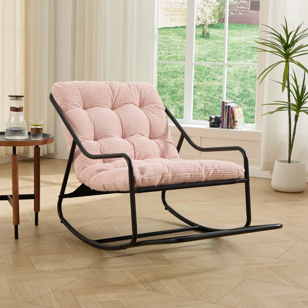 English Elm Outdoor Rocking Chair Steel Frame Corduroy Cushion Modern Armless Indoor Porch Rocker W640P443546