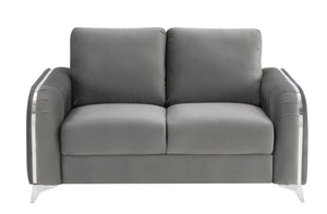 English Elm Wenona Velvet Sofa with Chrome Legs, Pocket Coil Seat, Tight Seat & Loose Back Cushions, Durable Frame Gray 34 L x 20.8 W x 17 H B2726S00428