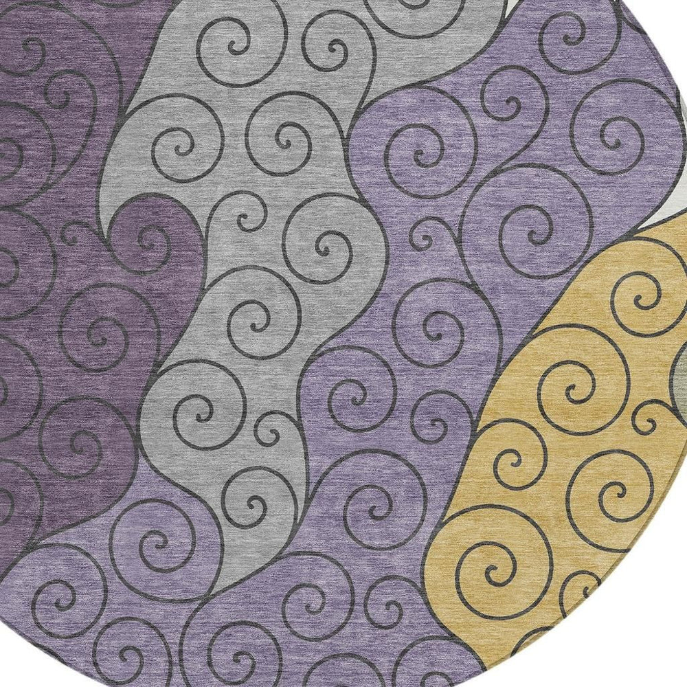 HomeRoots 8 Foot Round Washable Polyester Abstract Area Rug for Indoor Outdoor Spaces 725926