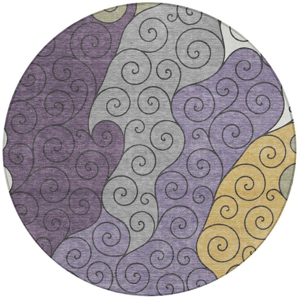 HomeRoots 8 Foot Round Washable Polyester Abstract Area Rug for Indoor Outdoor Spaces 725926