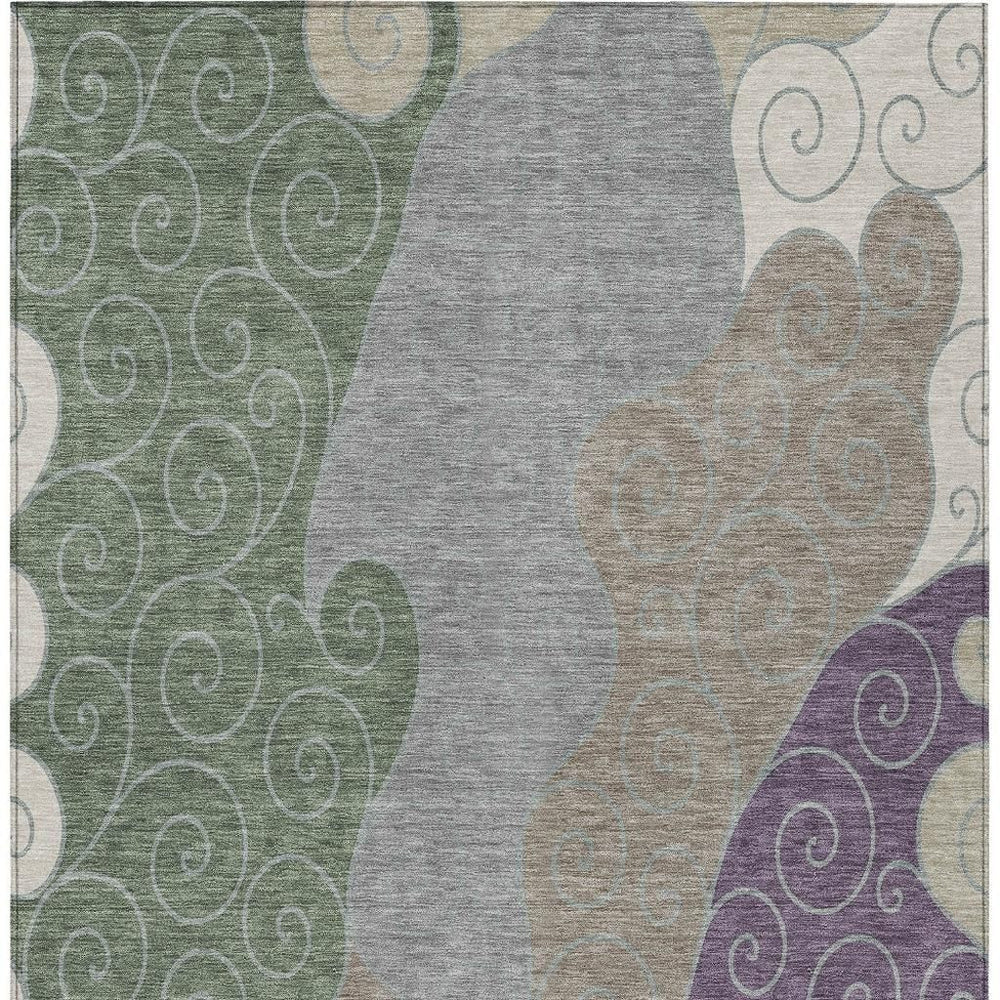 HomeRoots Abstract Washable Polyester Area Rug Low Pile for Indoor Outdoor Patios and Living Rooms 5' x 8' 725931