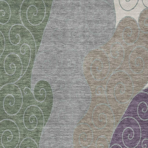 Abstract Washable Polyester Area Rug Low Pile for Indoor Outdoor Patios and Living Rooms