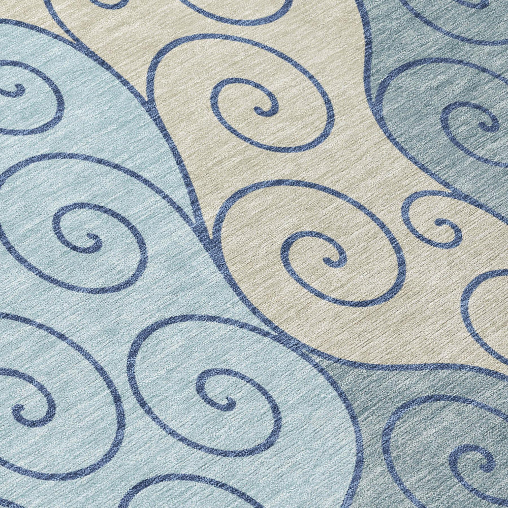 HomeRoots 8 Ft Round Abstract Washable Polyester Area Rug for Patios Porches and Indoor Spaces 725938