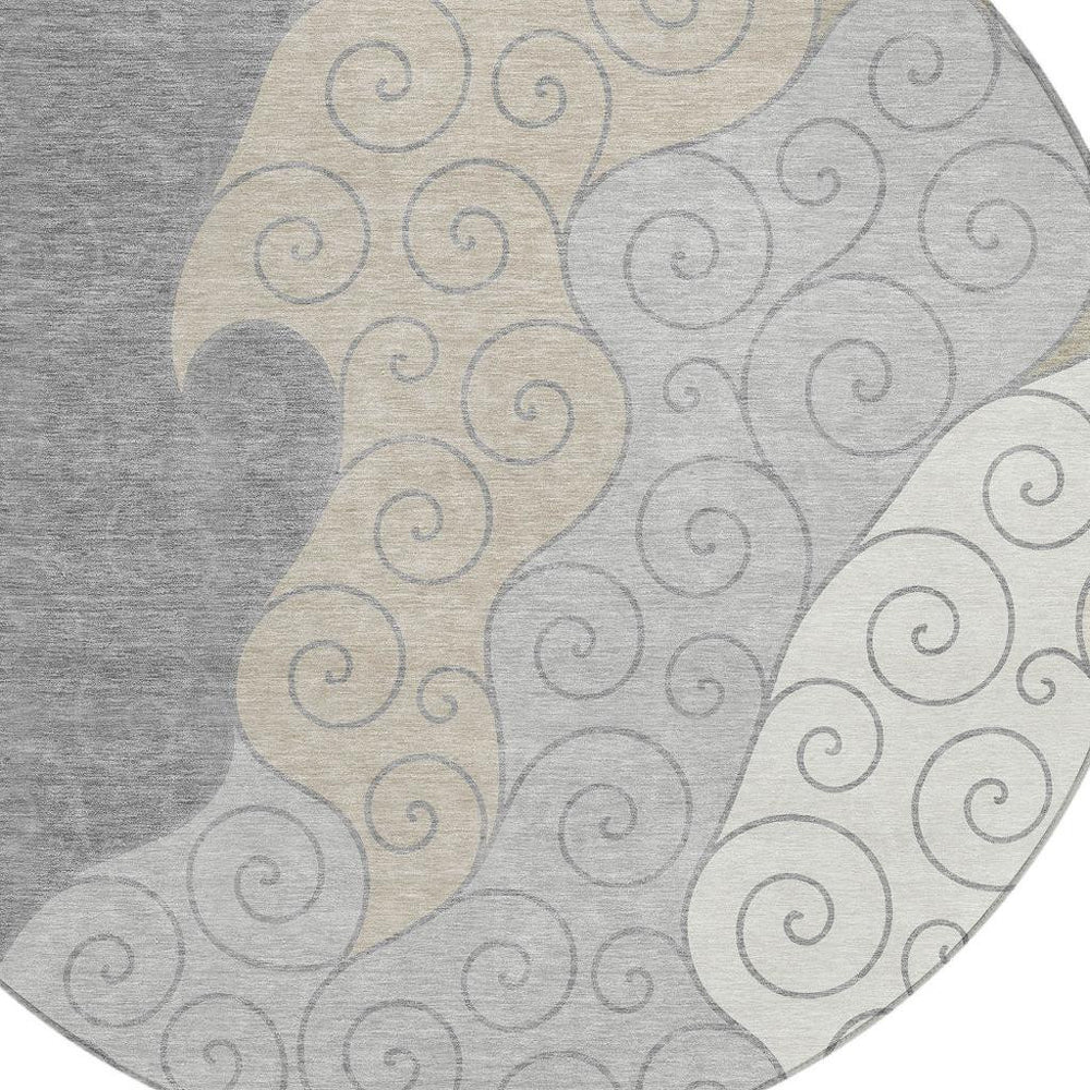 HomeRoots 8 Foot Round Abstract Polyester Area Rug Washable Indoor Outdoor Patio Use 725944