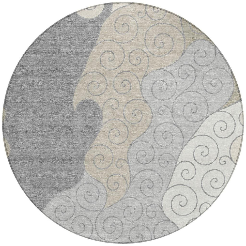 HomeRoots 8 Foot Round Abstract Polyester Area Rug Washable Indoor Outdoor Patio Use 725944