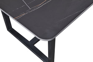 English Elm Carbon Steel Rectangular Dining Table with Stone Top for Contemporary Interiors W1002S00001