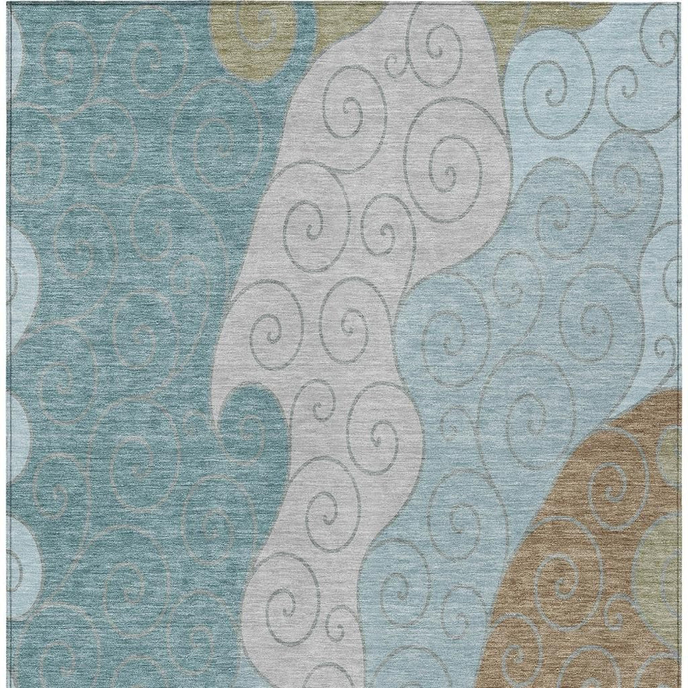 5x8 Teal Aqua Abstract Polyester Area Rug Machine Washable for Indoor Outdoor Use