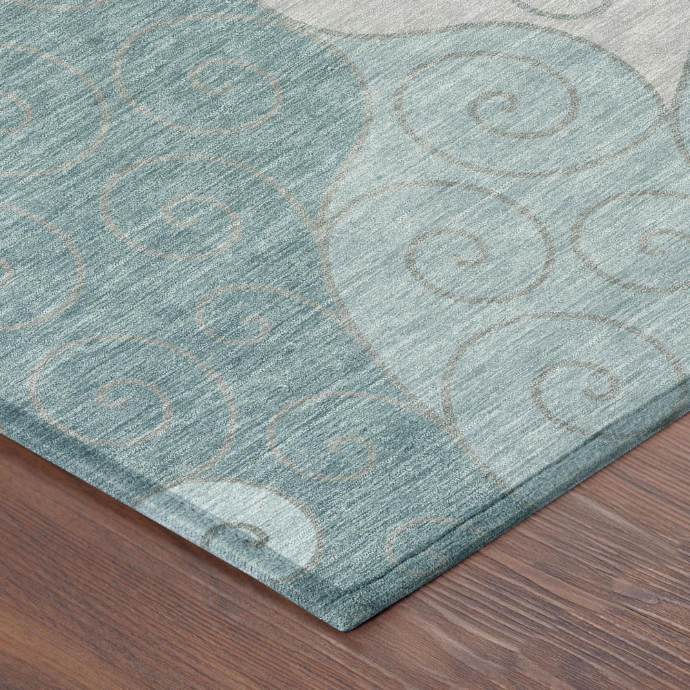 8x10 Teal Aqua Abstract Washable Polyester Area Rug for Indoor Outdoor Spaces