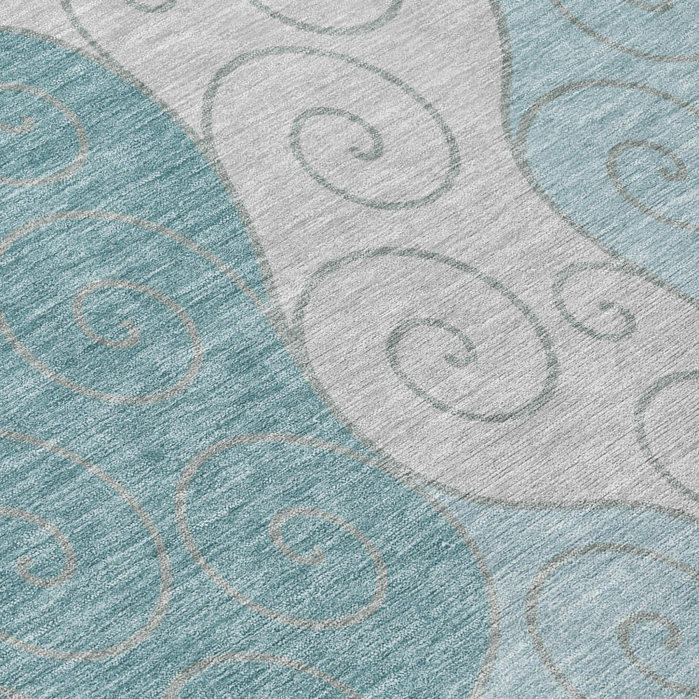 8x10 Teal Aqua Abstract Washable Polyester Area Rug for Indoor Outdoor Spaces