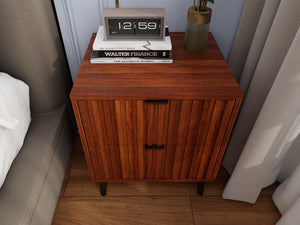 English Elm Wooden Coffee Nightstand with 2 Drawers for Bedroom Storage, Durable Engineered Wood, Compact Design W2139P306392