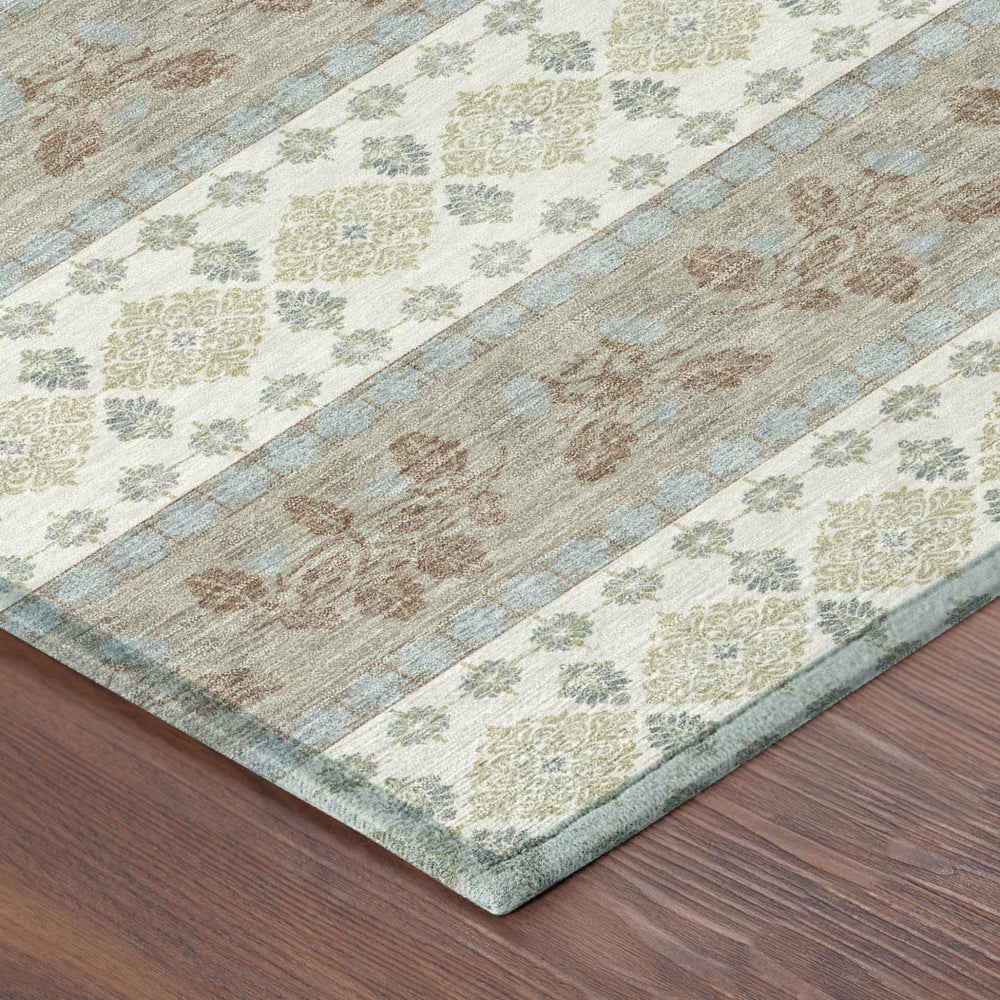 5x8 Striped Polyester Area Rug Washable Indoor Outdoor Patio Entryway Ivory Beige