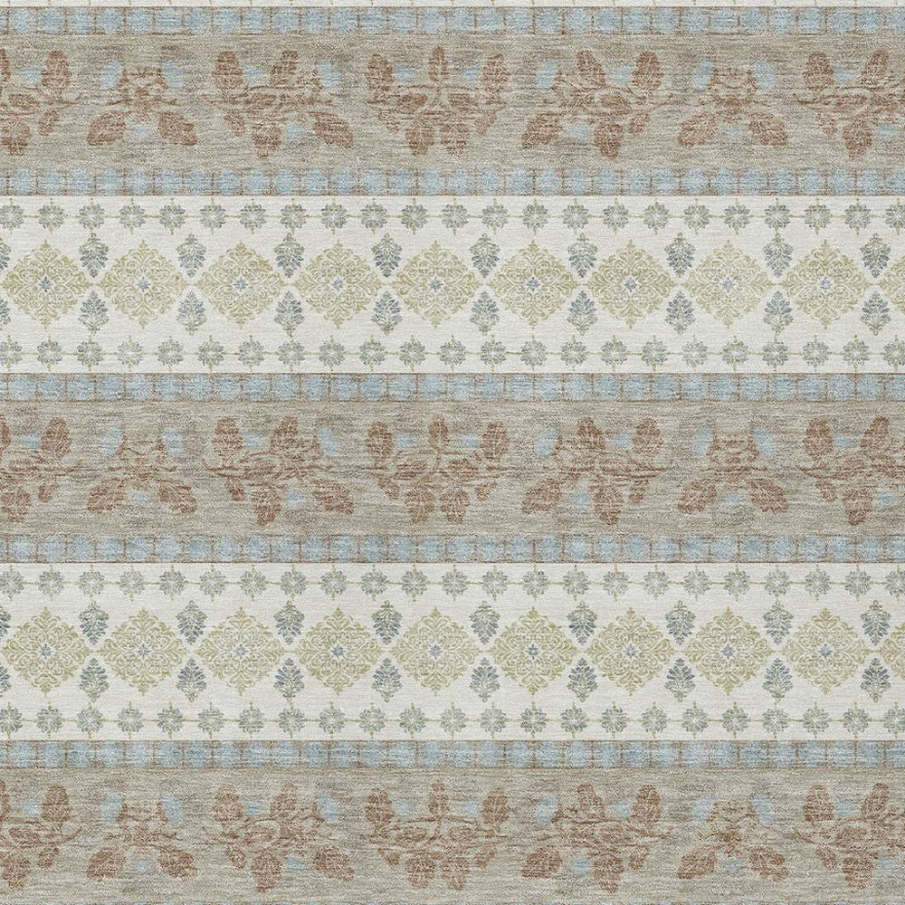HomeRoots 10x14 Ivory Beige Stripe Polyester Washable Rug for Patios Porches and Living Rooms 725977