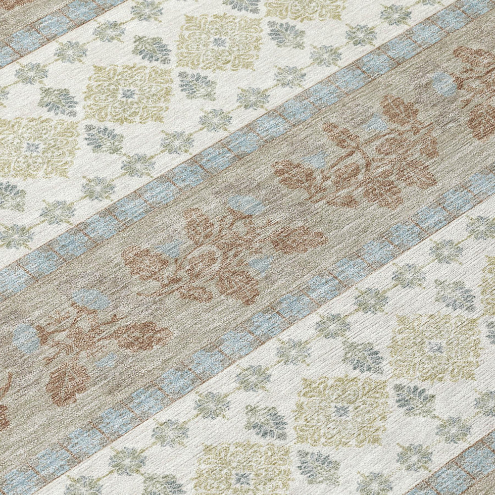 HomeRoots 10x14 Ivory Beige Stripe Polyester Washable Rug for Patios Porches and Living Rooms 725977