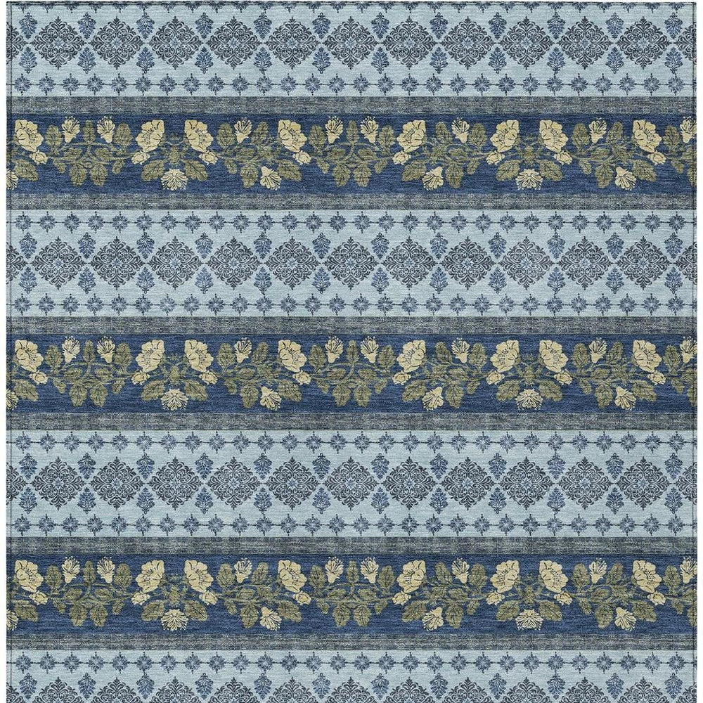 HomeRoots Striped Coastal Polyester Area Rug Washable Indoor Outdoor Patio and Living Room Use 9' x 12' 725982