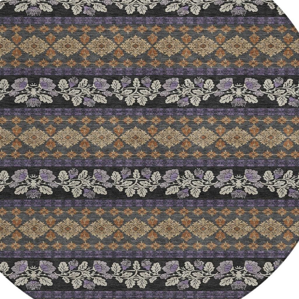 HomeRoots 8 Foot Round Striped Polyester Area Rug Washable Indoor Outdoor Patio Foyer 725986