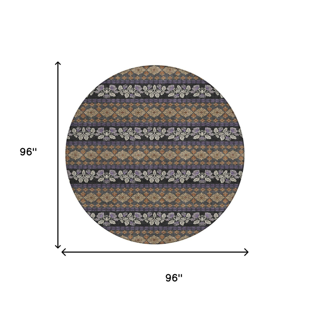 HomeRoots 8 Foot Round Striped Polyester Area Rug Washable Indoor Outdoor Patio Foyer 725986