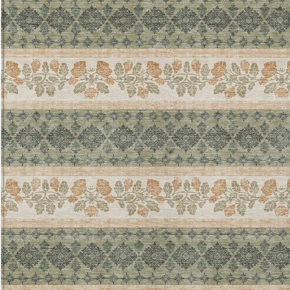 HomeRoots 8 X 10 Sage Ivory Stripe Washable Polyester Indoor Outdoor Rug for Patio Living 725993